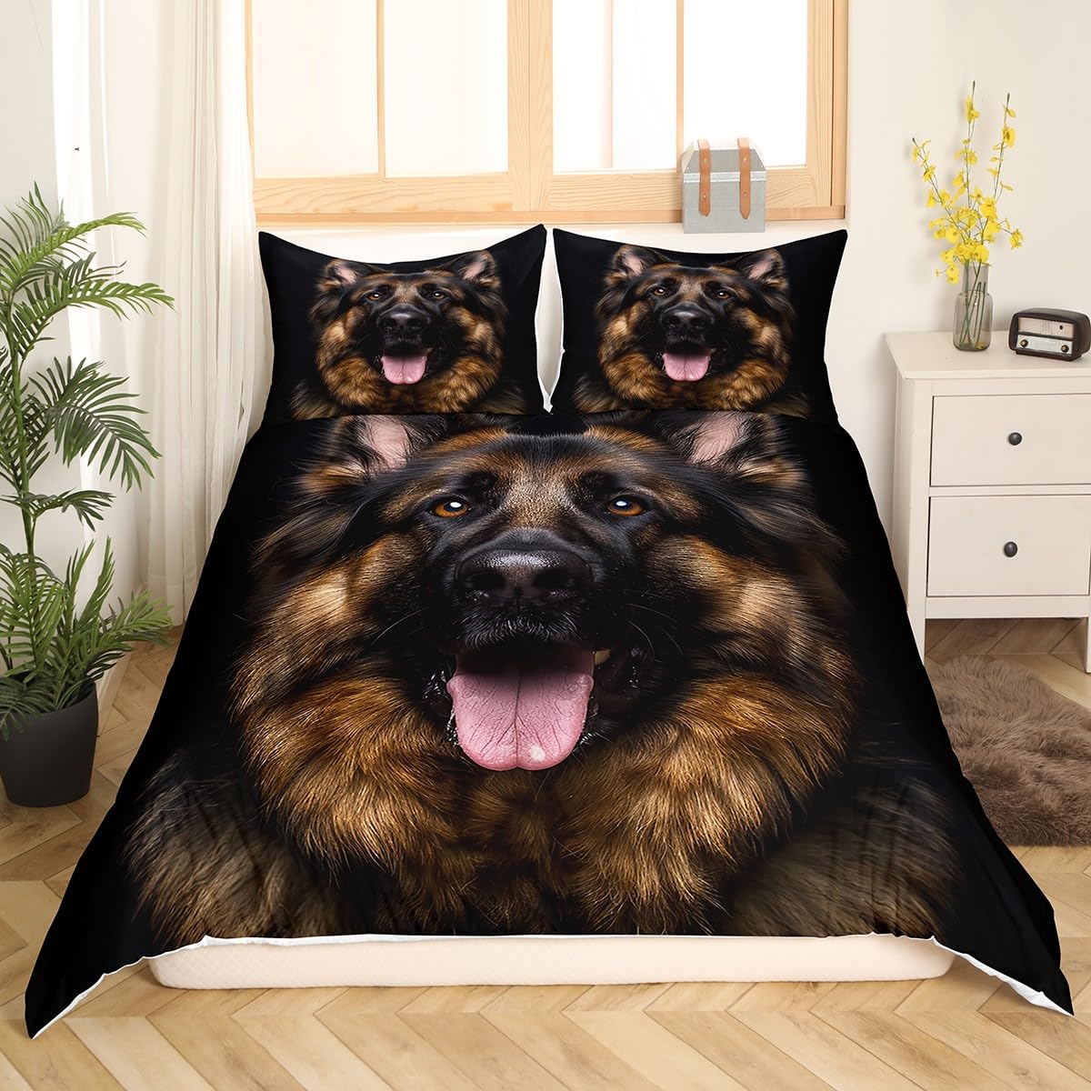 Manfei Kids Dog Paw Print Comforter Set Queen Size - 3 Piece Cute Pet Theme Bedding With Duvet & 2 Pillowcases
