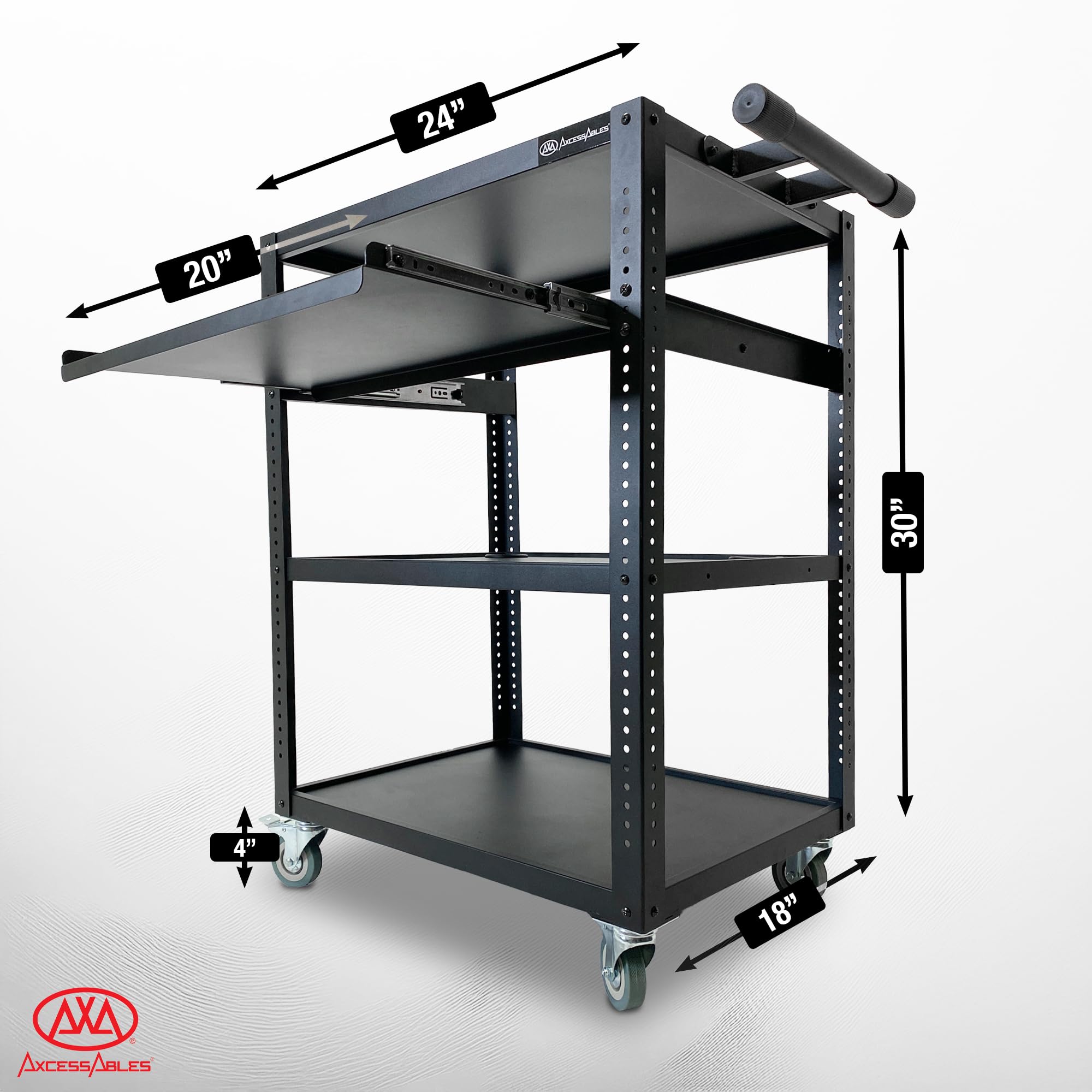 AxcessAbles AV-Wagen aus Stahl und Metall auf Rädern, rollbarer Projektorwagen, höhenverstellbare Ablage, ausziehbare Tastaturablage und Kabelwickelhalterung, hält 180 kg, einfache Montage,