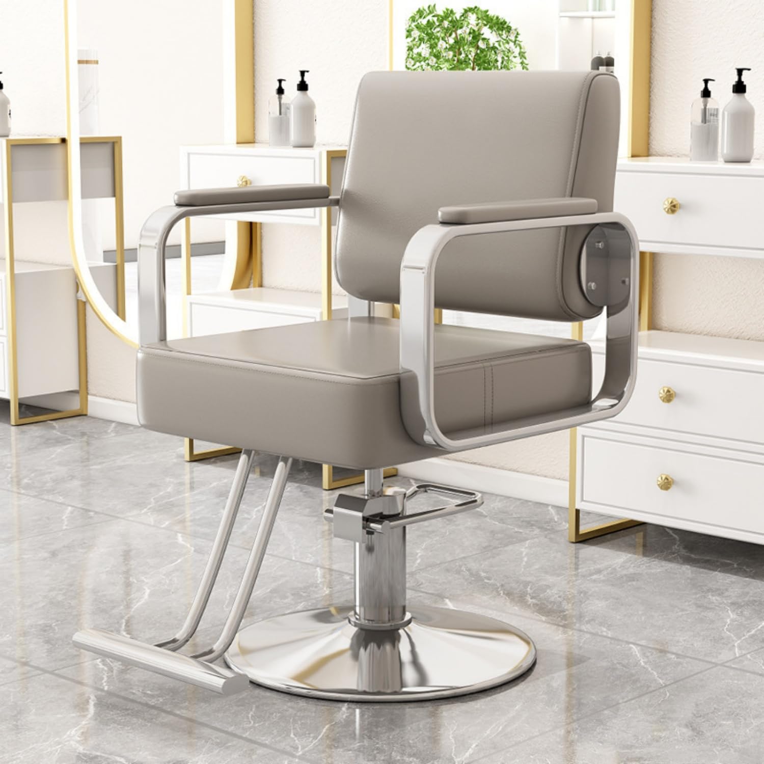 Poltrona da parrucchiere per saloni di bellezza e spa, seduta extra larga, struttura robusta, altezza regolabile, rotazione a 360°, B006
