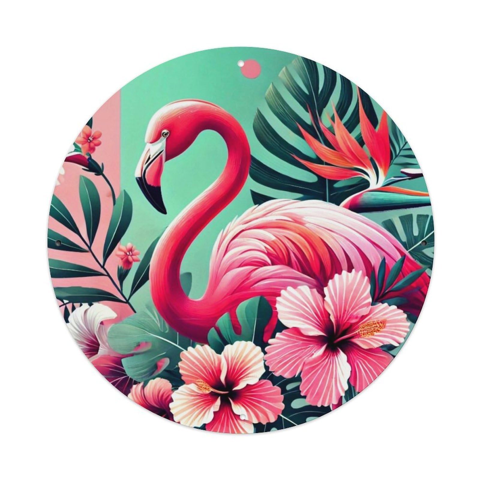 Tropical Flamingo And Hibiscus Pattern Retro Metal Tin Sign, Vintage Metal Poster for home, Gaming Room, Studio Workshop,Bar,Garage Wall Art Decor 8x8 inch