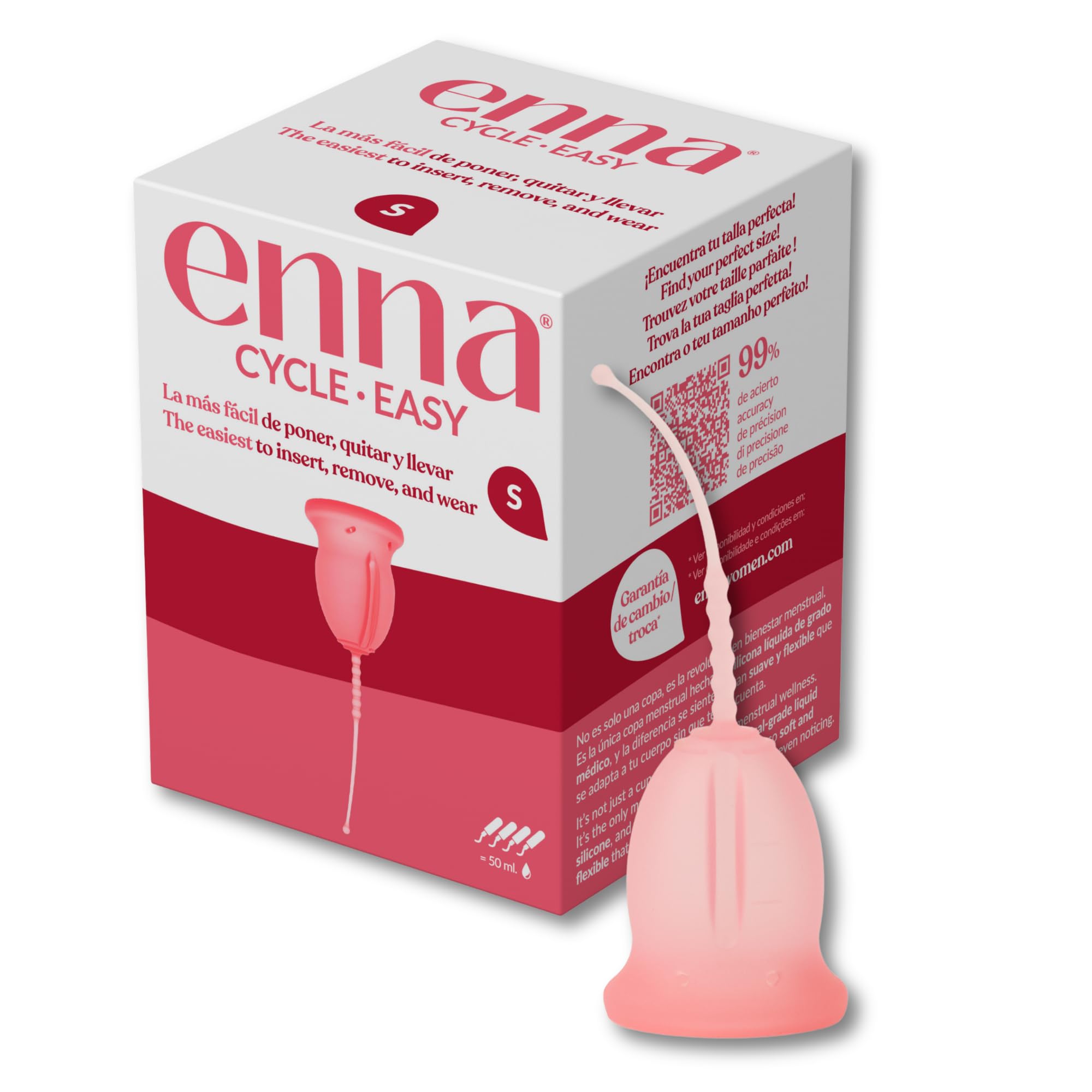 Enna Cycle Easy Coppetta Mestruale | Taglia S | 1 Unità | Riutilizzabile | Silicone medicale | Made in Spagna | Fino a 12 ore | 17 ml