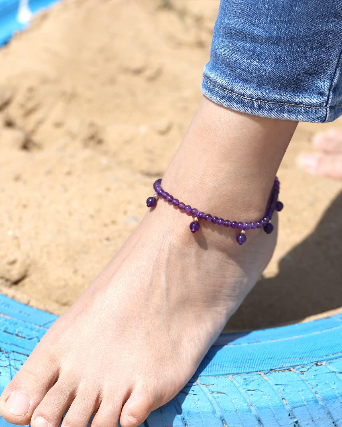 Jewever Natural Crystals and Gemstones Beaded Ankle Bracelets for Women Crystals and Healing Stones Beach Foot Gemstone Yoga Meditation Anti-Anxiety Jewelry - Image 6