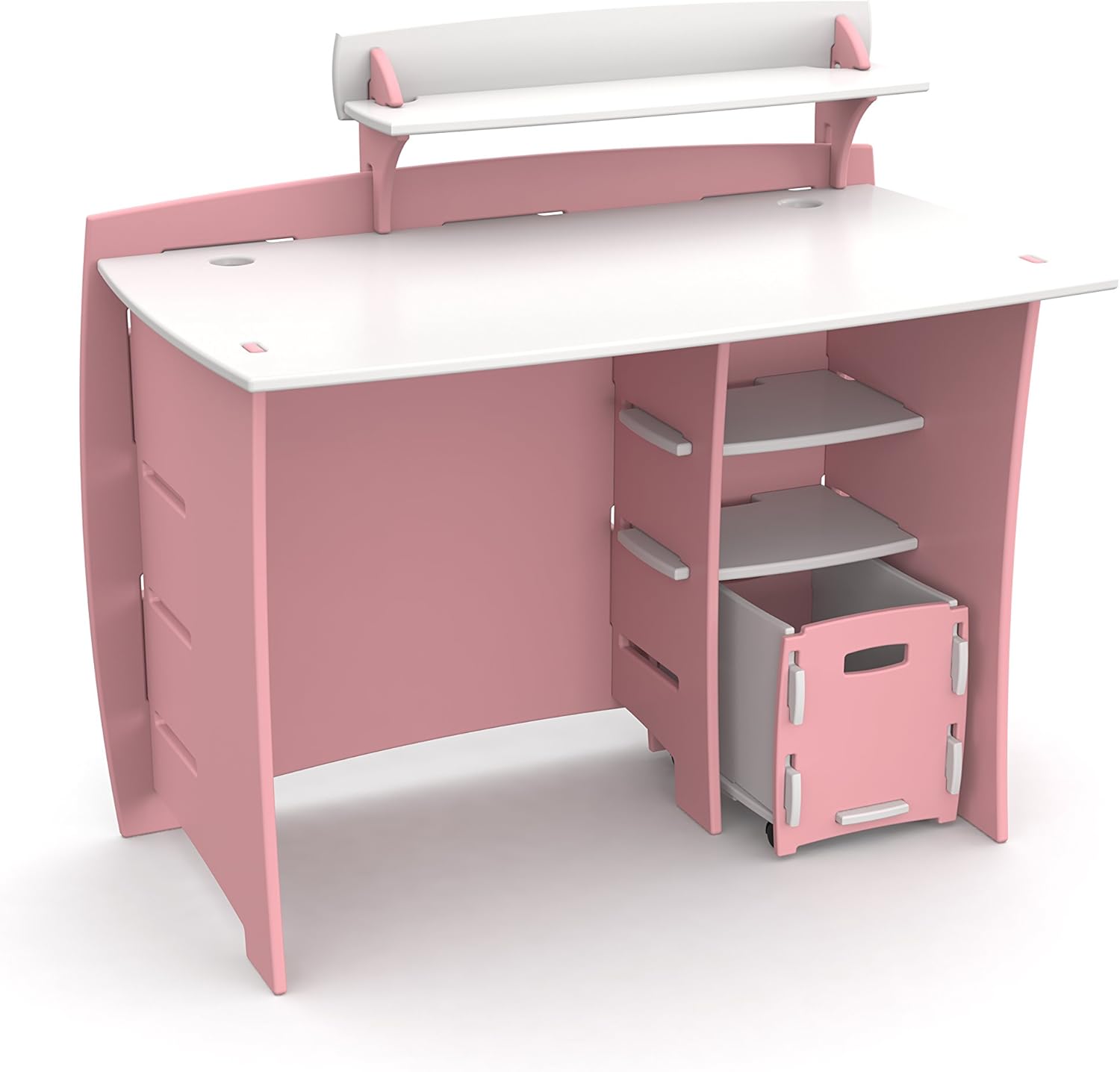 Legaré Furniture Children's Desk with Shelves and File Cart Set for Kids, Princess Series Desk for Bedrooms, Pink and White