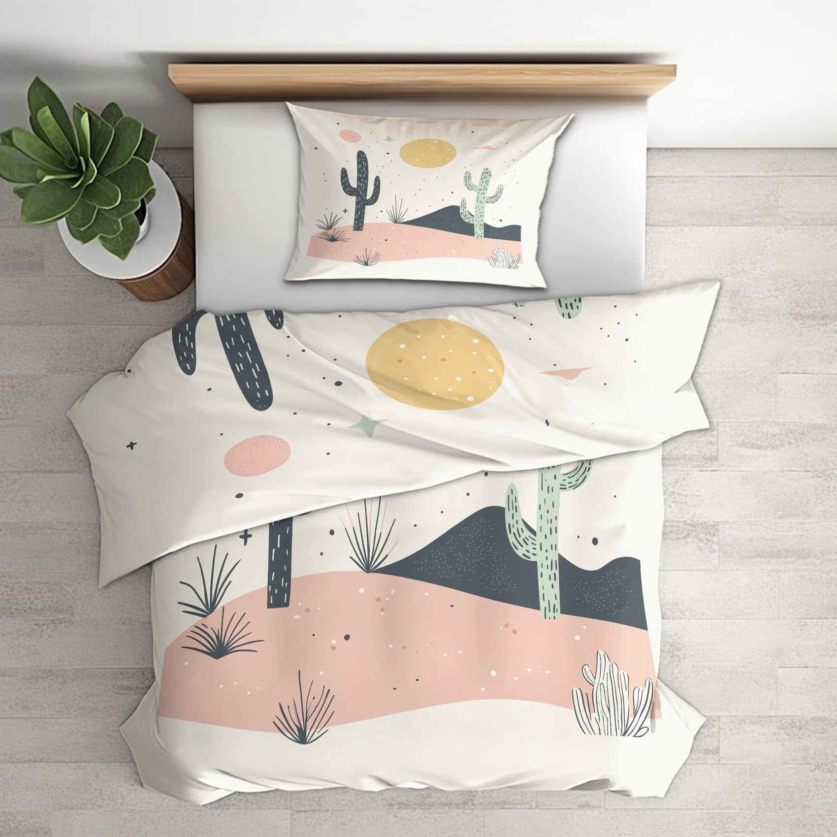Housse de Couette 140x200 Cactus en Microfibre Réversible pour Lit 1 Personne
