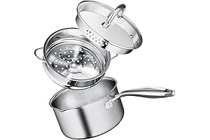 1.5 Quart Stainless Steel Steaming Pot with Double-Sized Drainage Lid