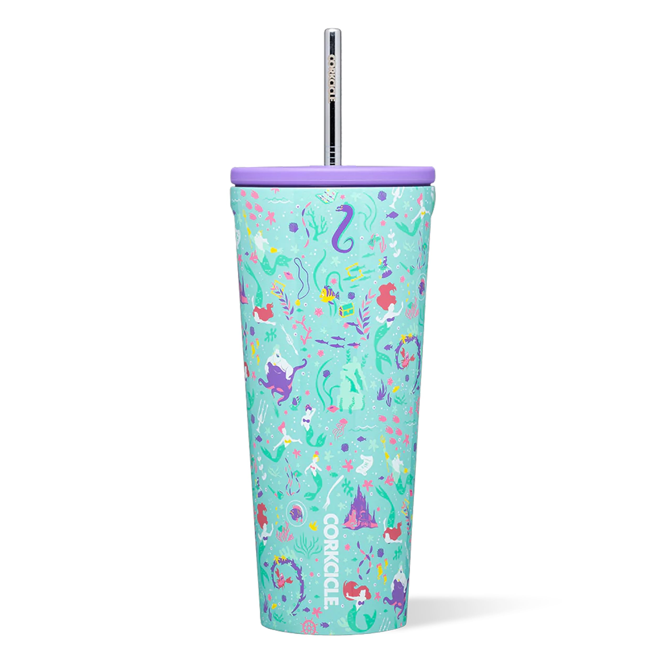 Corkcicle Disney Princess Cold Cup - Keeps Drinks Cold for 12 Hours - Triple-Insulated Stainless Steel - Straw & Screw-On Lid - Summer Drinkware Gift - Keeps Drinks Ice Cold - 24 oz - Ariel