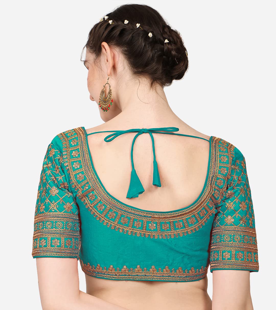 Pujia Mills Women's Silk Floral Half Sleeve Regular Blouse (Rasiya Rama 38)