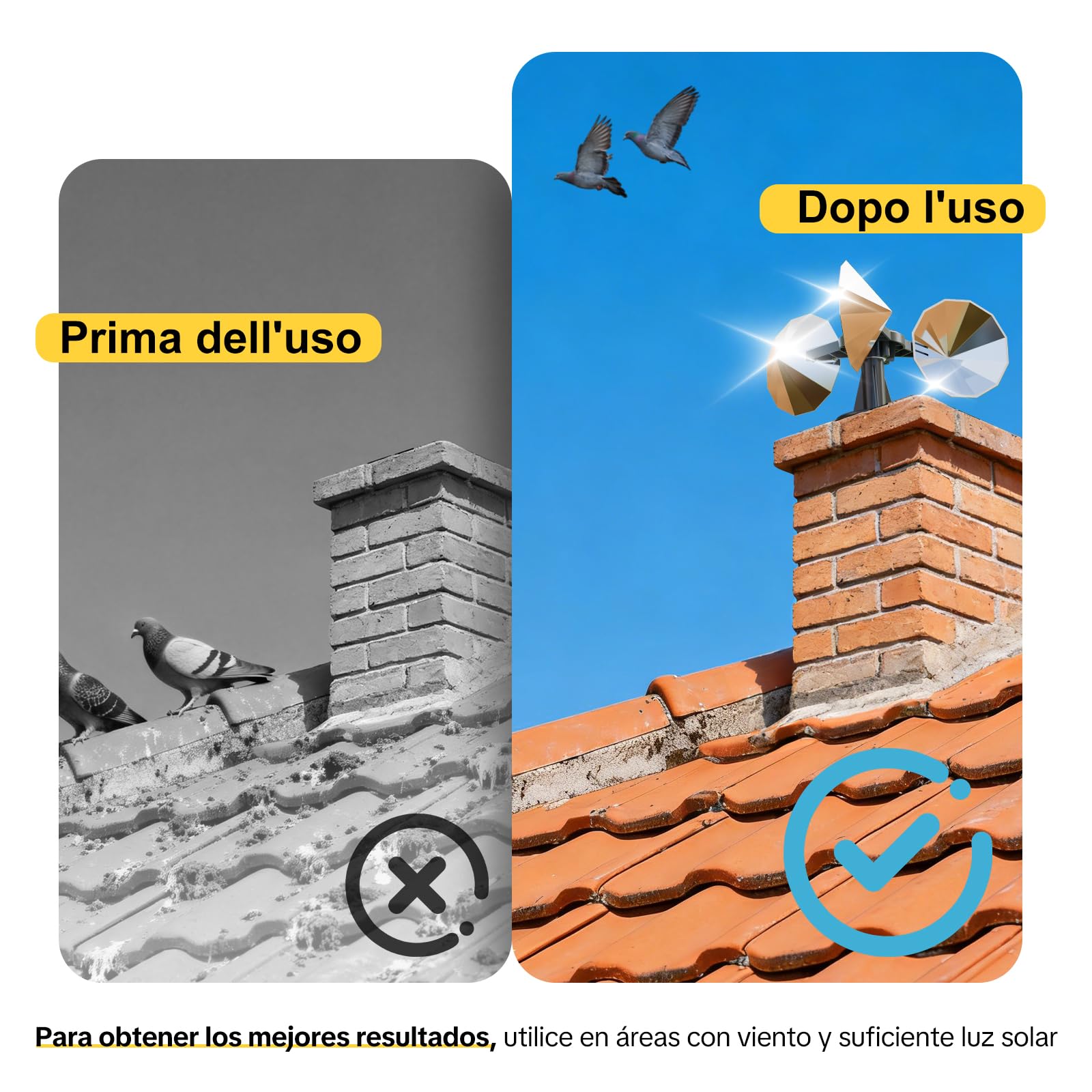 OFFO Girandole Deterrente per Piccioni,Scaccia Piccioni per Balcone,Riflesso a 360°, con Base in Plastica Resistente per Esterni,Spaventa Uccelli per Giardino, Tetto,Balcone, Facciata