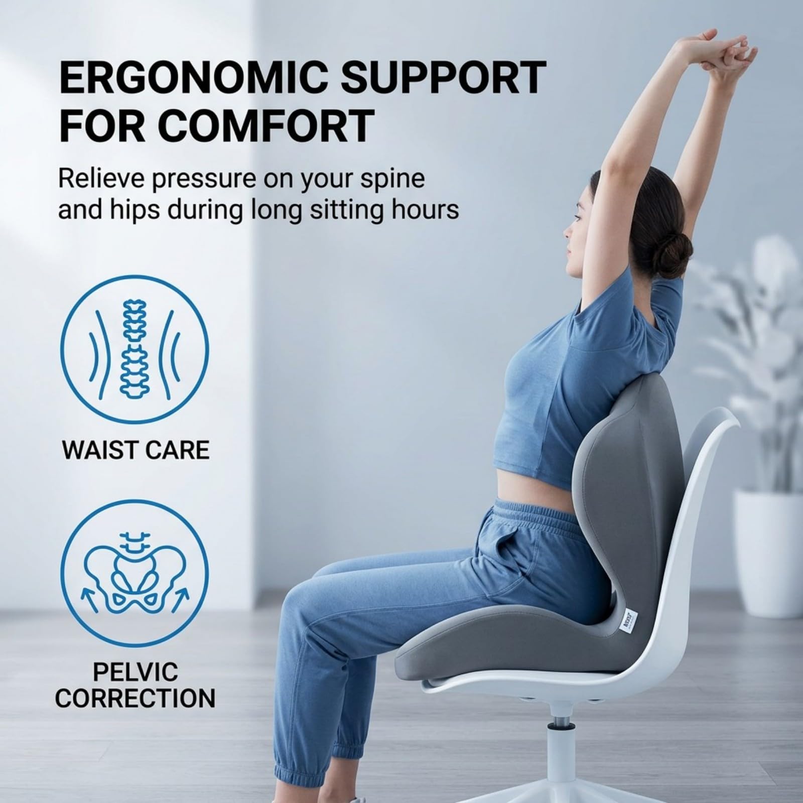Sitzkissen Bürostuhl, Ergonomisches Memory-Schaum Rückenkissen Stuhl, Lendenkissen für Rücken- und Gesäßstütze, Atmungsaktiv, Feste Stützung bis 150KG, für Auto und Gaming Stuhl
