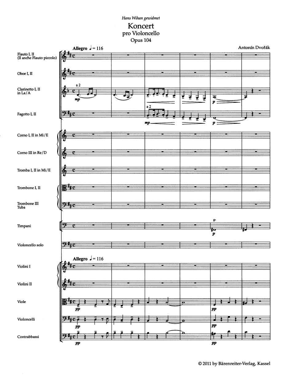 Konzert für Violoncello und Orchester h-Moll op. 104. Studienpartitur, BÄRENREITER URTEXT