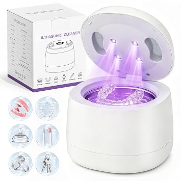 Ultrasonic Retainer Cleaner Machine,45kHz Portable Dental Cleaning Pod with Digital Timer for Dentures, Aligners,Mouth Guard,Braces,Night Guards,Toothbrush Heads,jewelry,Rings,200ML Capacity