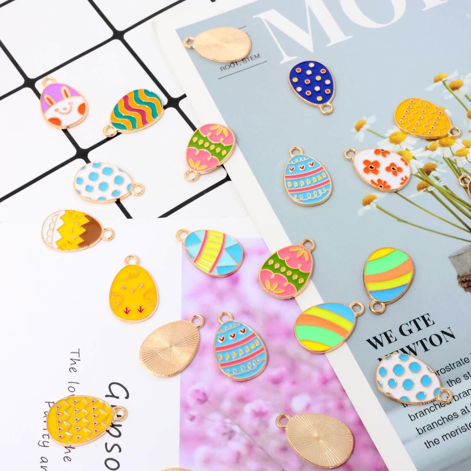 Honbay 24PCS Enamel Alloy Easter Charms Pendant Cute Easter Egg Pendants for Earrings Bracelet Necklace Jewelry Making (12 Style) - Image 5