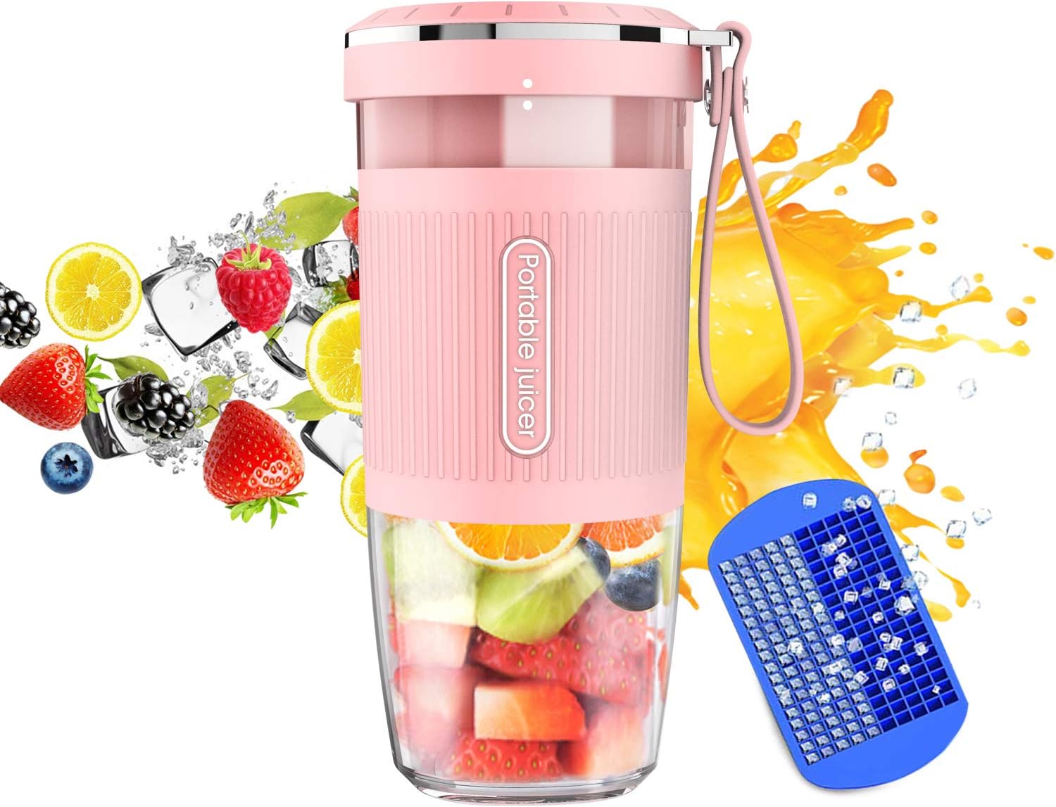 Portable Blender, Cordless Personal Blender Juicer, Mini Mixer, Waterproof Smoothie Blender With USB Rechargeable, BPA Free Tritan 300ml, Home, Office, Sports, Travel, Outdoors Pink