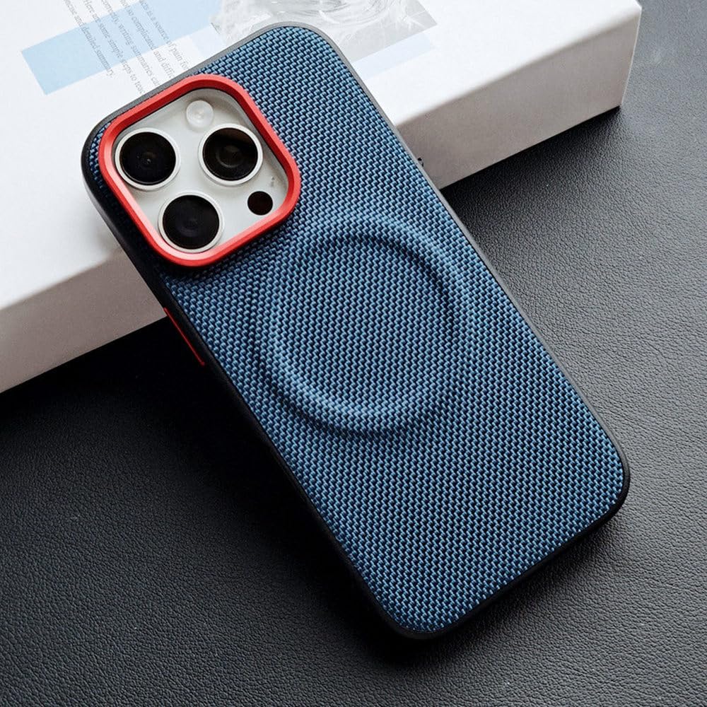 Etui magnetyczne do iPhone'a 16 15 Pro Max 15 16 Pro, miękkie, z TPU i nylonowej skóry plecionej, z powłoką antyodciskową, niebieskie, do iPhone'a 16 Pro Max