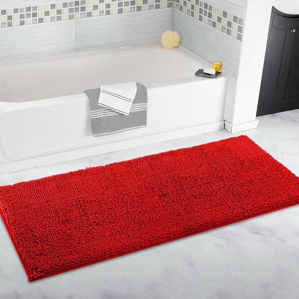 Tapis de bain extra large en chenille ultra doux antidérapant pour salle de bain - Rouge - 80 x 120 cm - Idéal pour décoration d'intérieur et confort
