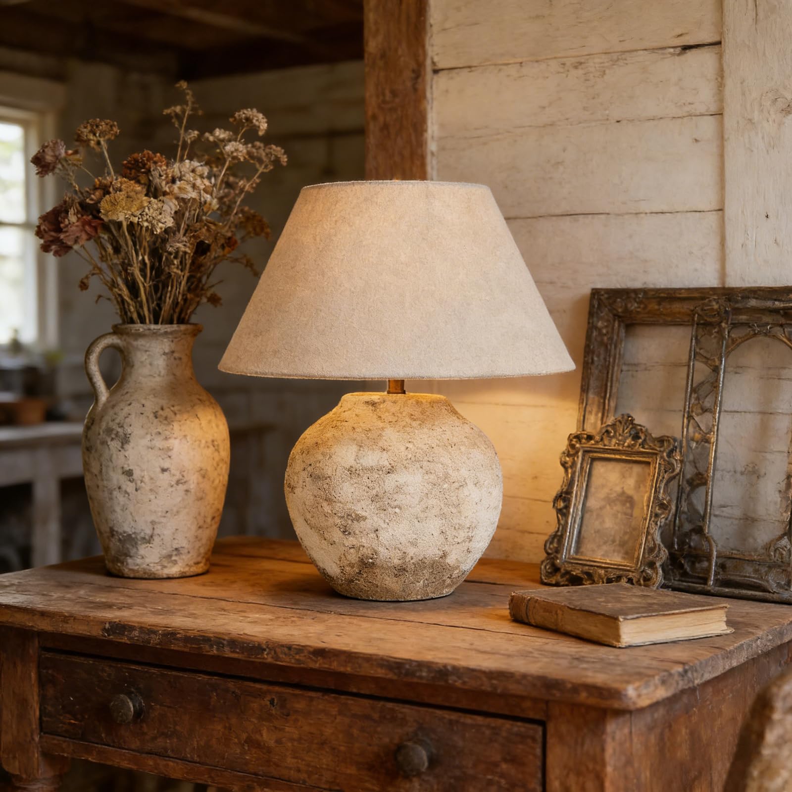 Lampada Da Tavolo In Ceramica Vintage Da 19,7 Pollici - Lampade Da Comodino In Stile Rustico Per Soggiorno E Camera Da Letto - Lampade Da Comodino In Terracotta Anticata Per Regali
