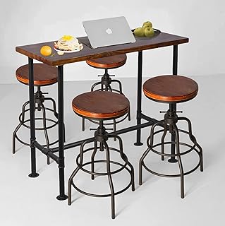 LOKKHAN Vintage Industrial Bar Table & Adjustable Height Swivel Stools S...
