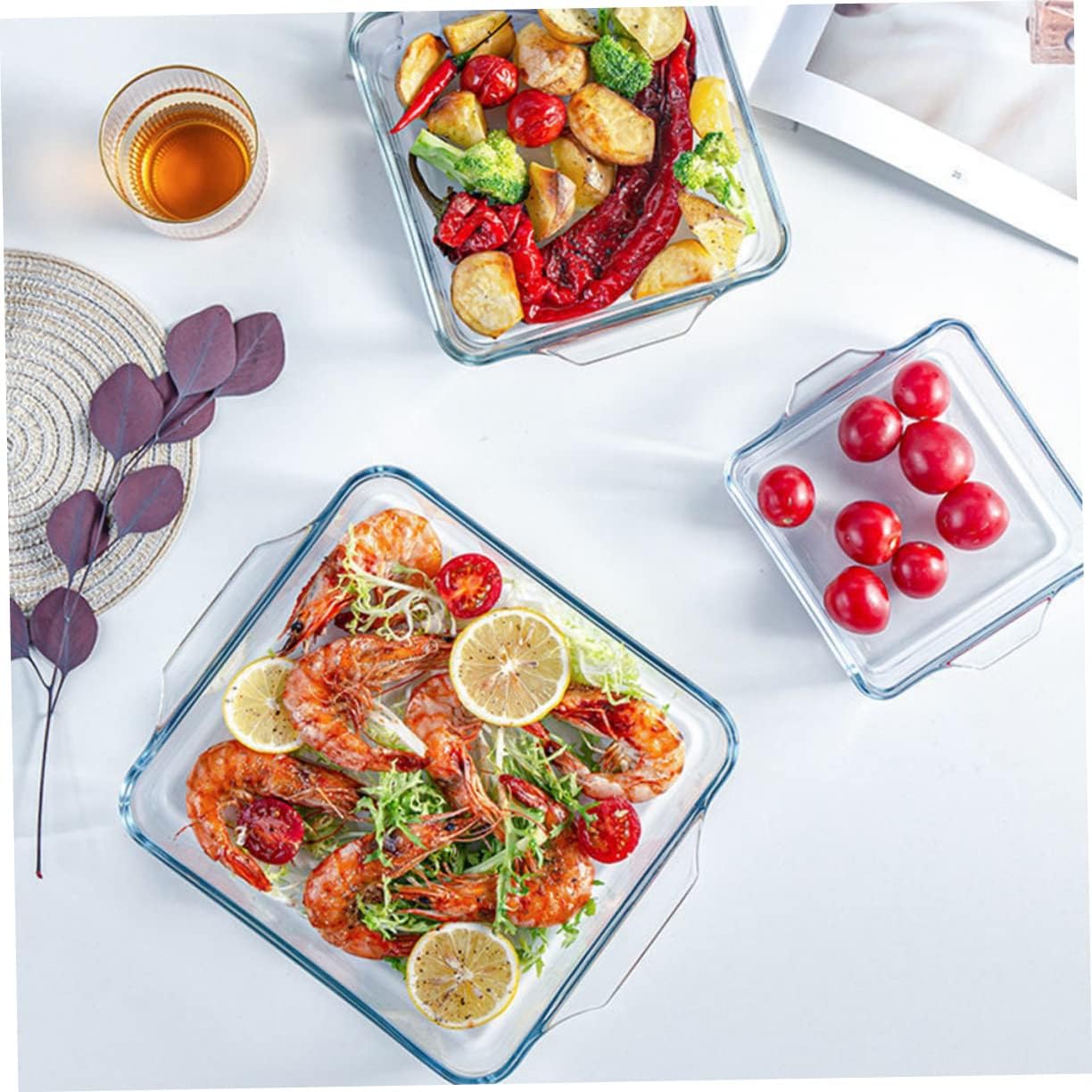 Practical Pizza Baking Dish Double Handles Home Oven Microwave Safe Tempered Glass