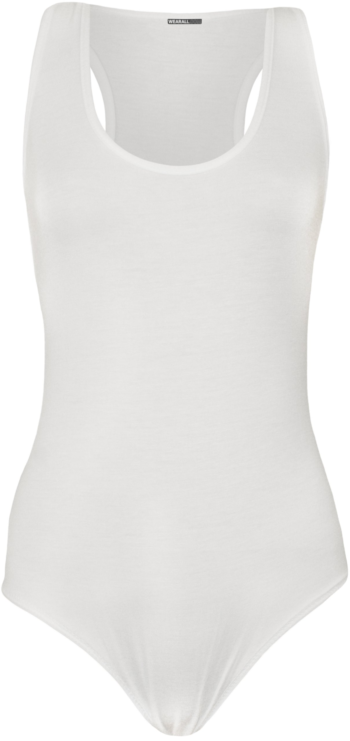 Wearall Women's White Sleeveless Racer Back Stretch Bodysuit Leotard Vest Top - 8-10