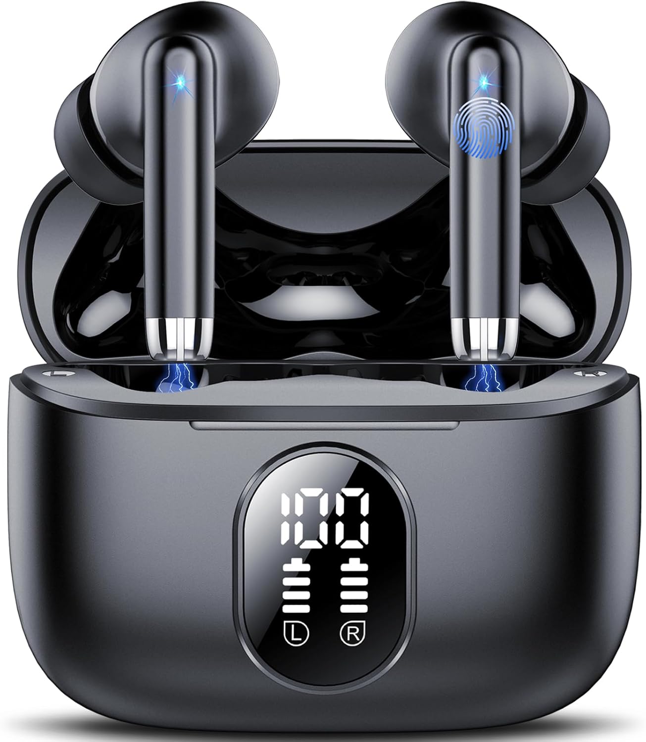 Wireless Earbuds, 2025 New Bluetooth 5.4 Headphones HiFi Stereo with 4 ENC Mic, 40H Mini Ear Buds In-Ear Noise Cancelling Earbuds with LED Screen, Ultra Light USB-C Bluetooth Earphones for Android iOS