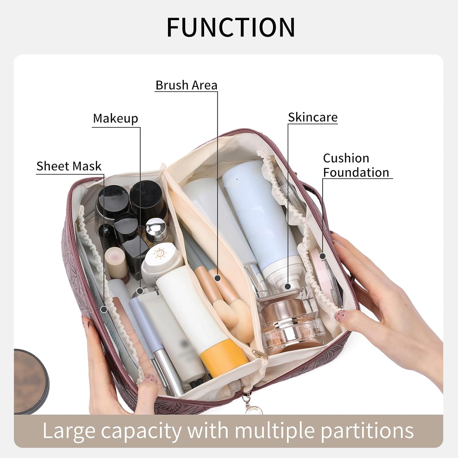 Travel Makeup Bag Cosmetic Bags for Women Large Capacity Water-resistant Portable Pouch Open Flat Toiletry Bag