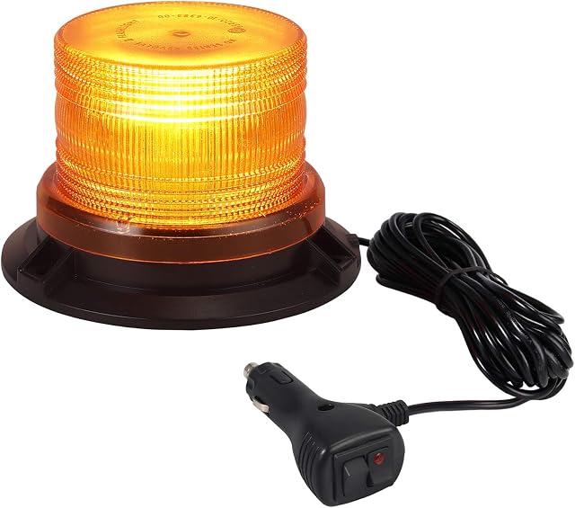 Justech 12/24V 24LEDs Amber Beacon Light 24W Emergency Hazard Warning Strobe Light IP65 Waterproof with Magnetic Base for Truck Car