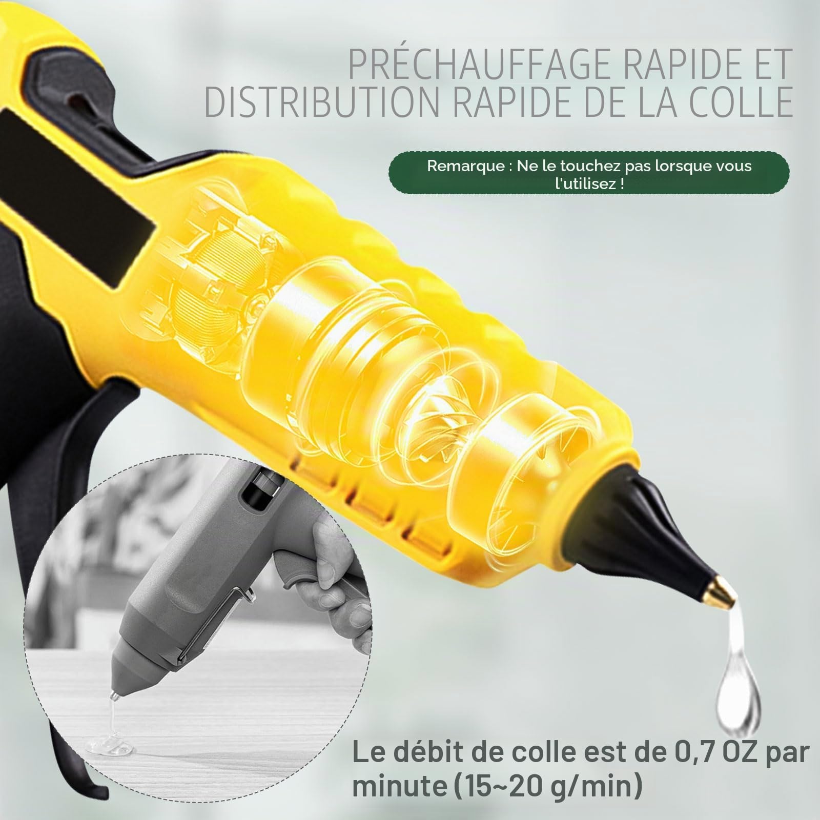 Pistolet à colle chaude Dewalt 18 V/20 V, 100 W - Pistolet électrique portable avec 30 bâtons de colle 11 mm pour réparation d'art et d'artisanat