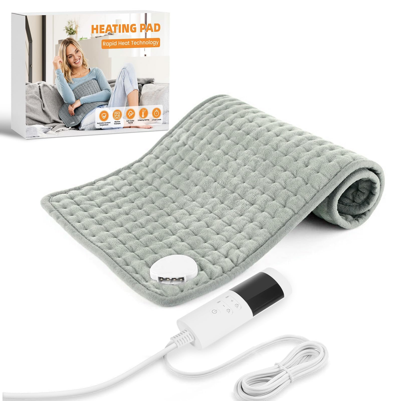DEPAR Manta Electrica, 30x60cm Almohadilla Electrica con Apagado Automático y 9 Configuraciones de Calor, Manta Termica para Espalda, Cuello, Heating Pad y Vientre, Lavable a Máquina