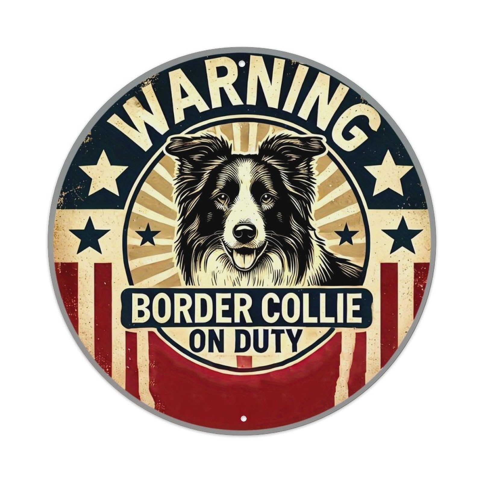 Jdyansheng Vintage Warning Border Collie On Duty Tin Sign Metal Poster Metal Signs For Home Man Cave Bar Cafe Kitchen Laundry Room Wall Decorations 8X8 Inches