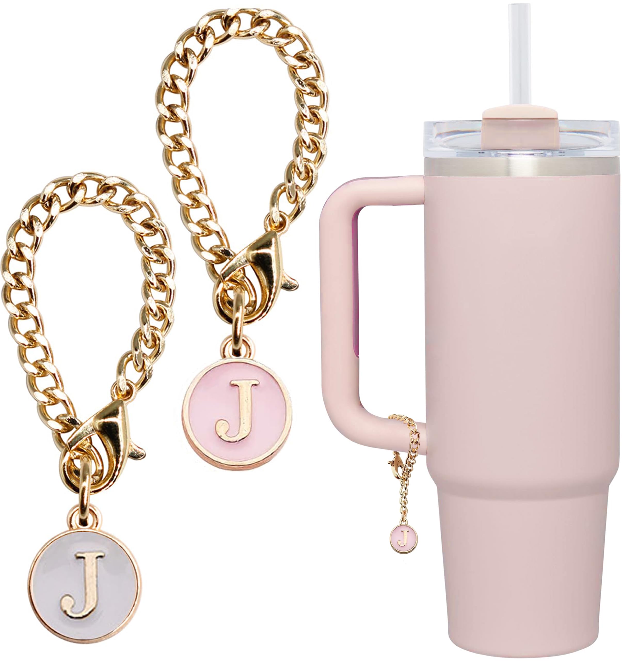 YOSHUYUKI Cup Accessories Personalized Letter Charm for Stanley Tumbler Simple Modern 30 40 oz Tumbler Cups with Handle Stanly Water Bottle Accessories - Gold and Rose Gold, tumber-pink-5-j