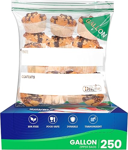 Miniatura 9 de DiRose Paquete de 250 bolsas de almacenamiento con cierre de 1 galón, diseño práctico y duradero, material seguro para alimentos, sin BPA, cierre de
