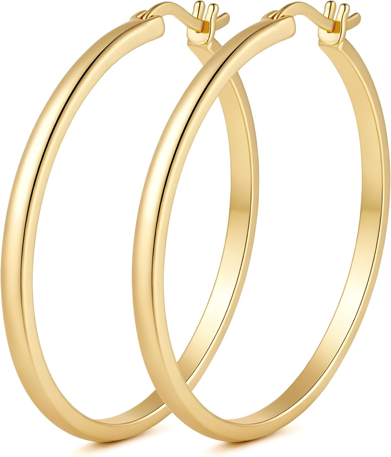 Gold Hoop Earrings 14K Gold Earrings for Women 14K Gold Hoop Earring for Women Hoops Sharp and Stylish with Square Lines Hoops Earring for Womens 20/25/30/40mm
