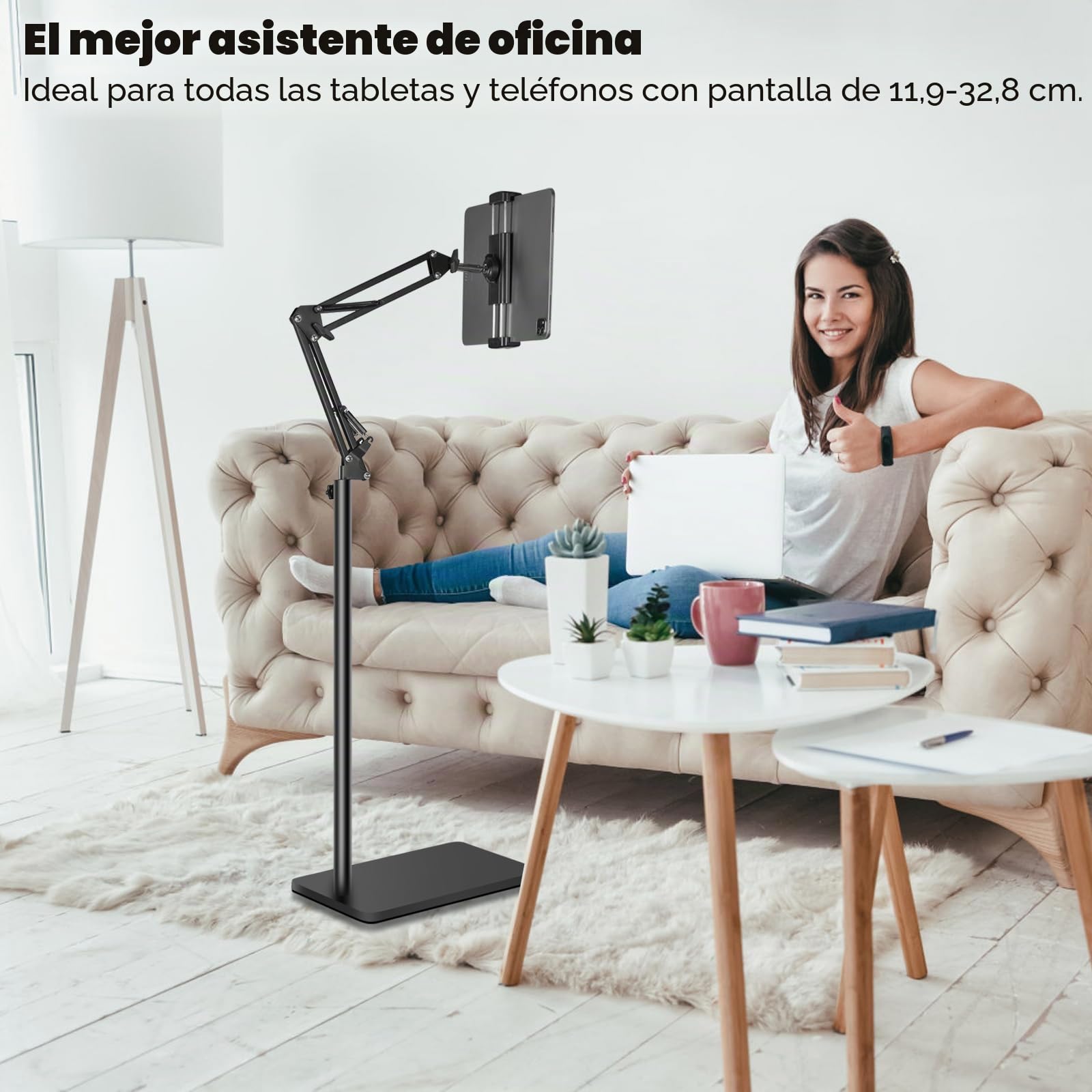 Lucky Trip Soporte de suelo para tablet con base de 6.6 libras, soporte giratorio de altura ajustable, compatible con iPad, Kindle, Galaxy Tab, teléfonos celulares