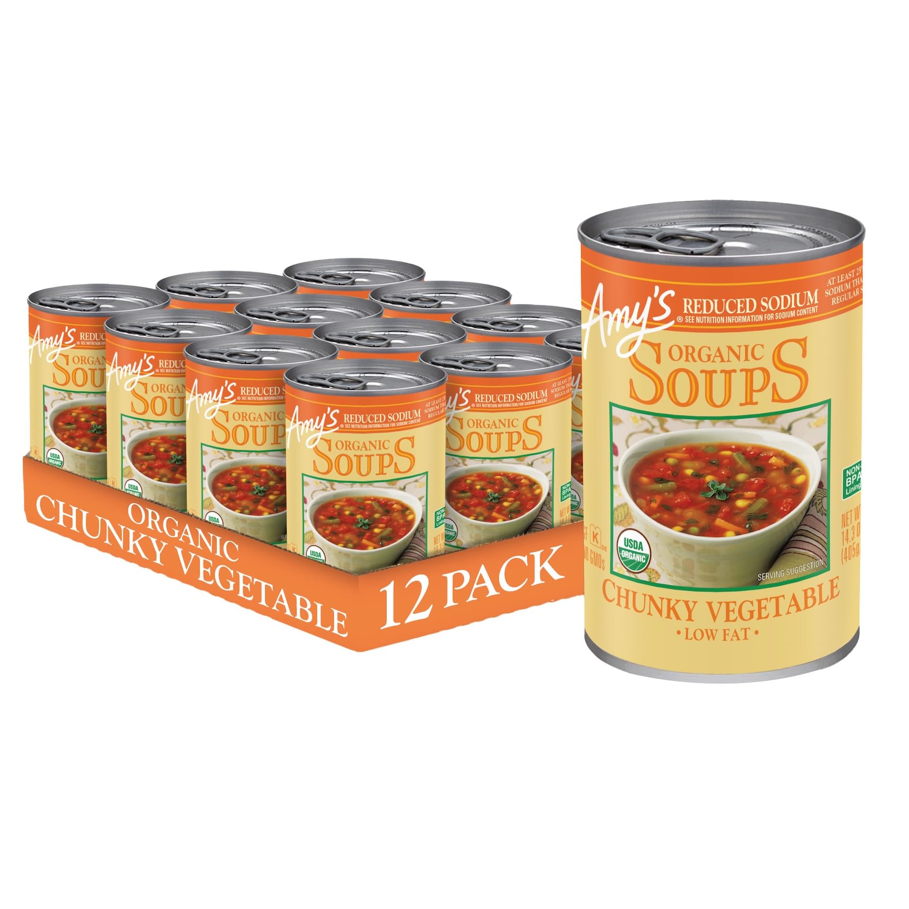 Soup, Vegan, Gluten Free, Organic Chunky Vegetable, Reduced Sodium, Low Fat, 14.3 oz (Pack of 12)