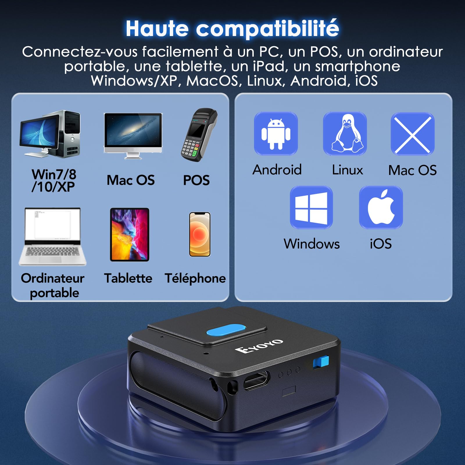 Eyoyo 1D 2D Bluetooth Barcode Scanner, Wearable QR Code Reader for iPhone iPad Android