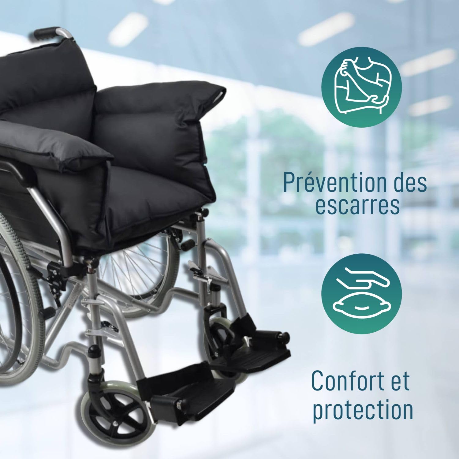 OrtoPrime Protecteur Coussin Anti-escarres pour Fauteuil Roulant + Coussin Anti Escarres pour Fauteuil - Prévient Les Ulcères de Pression et Augmente Le Confort - Coussin Coccyx de Siège Orthopédique