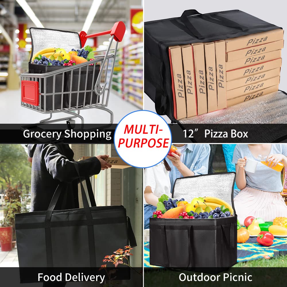 2-Pack Insulated Food Delivery Bag, XXX-Large Cooler Bags, Black | Insulated Grocery Shopping Bags, Food Carrier Catering Bag, Commercial Food Warmer Bag for Delivery Drivers for Hot/Cold Food