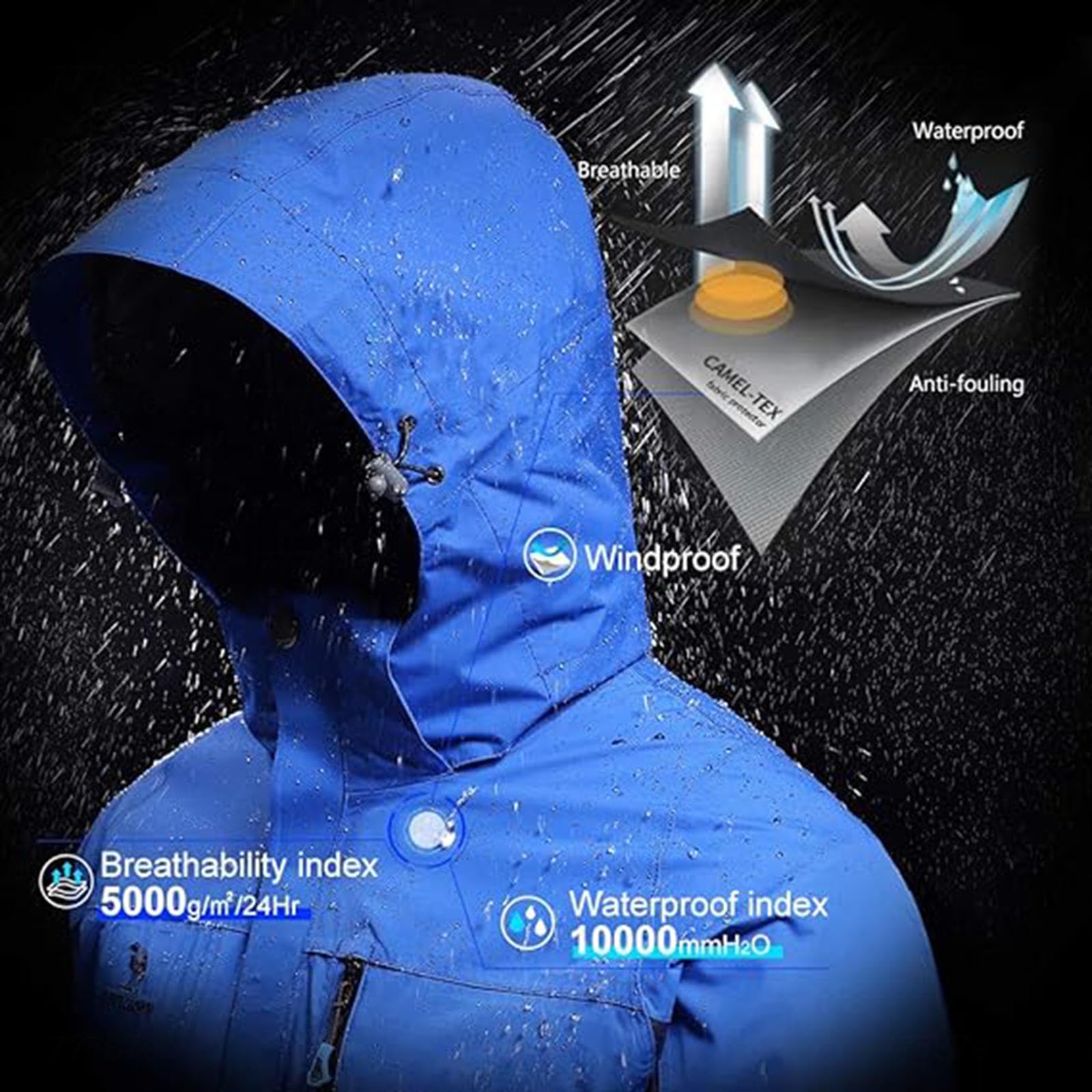 Chaqueta de Esquí para Hombre Chaqueta de Invierno Impermeable 3 en 1 Chaqueta para La Nieve Capucha Resistente Al Viento con Abrigo Interior de Forro Polar Cálido,E-XXL