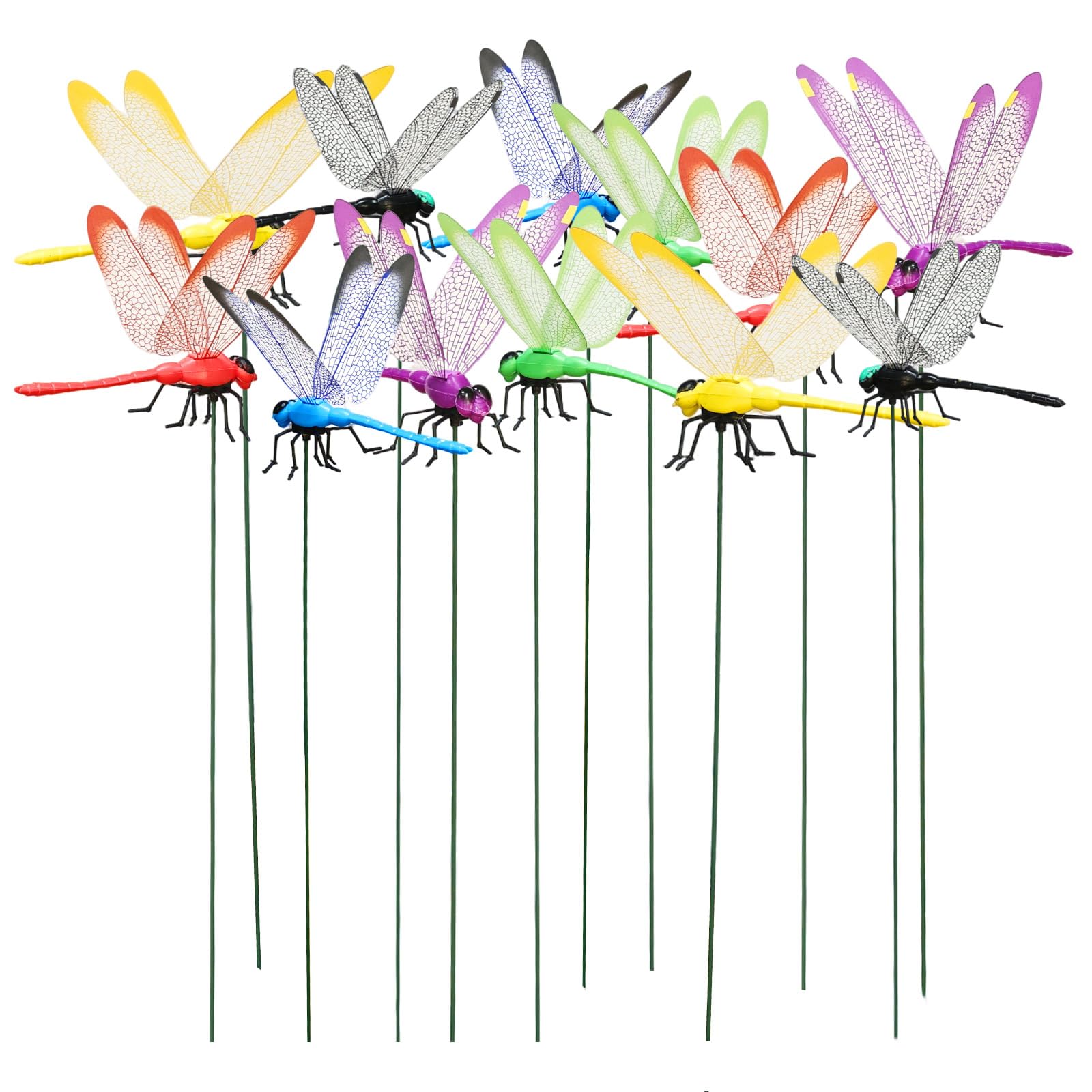 12 Pieces 3D Dragonfly Garden Decor Large Dragon Fly Garden Stakes Dragonflies Garden Ornaments Decorative Dragonflies Patio Decoration Dragonfly Stakes, 6 Colors-image-38