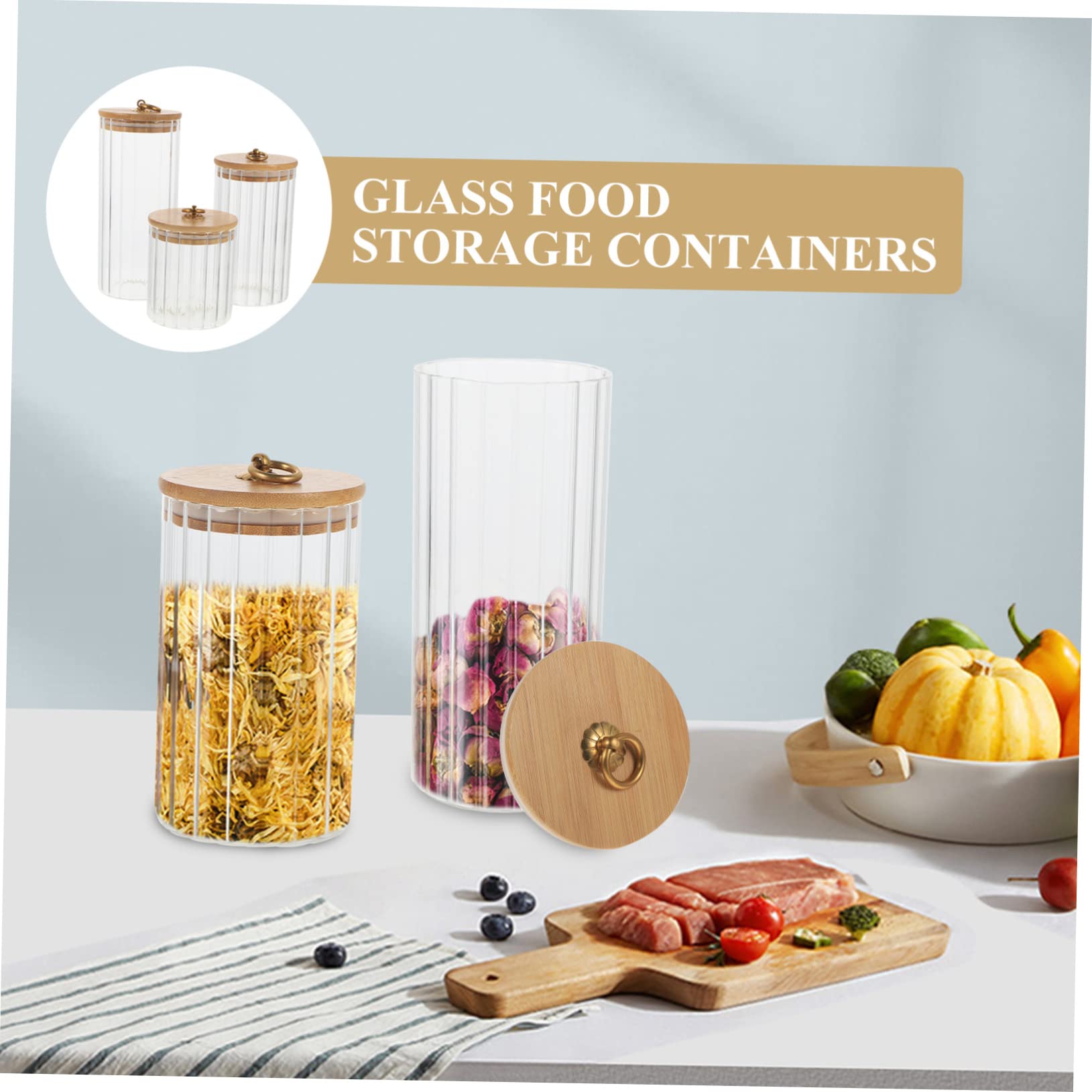 Alipis 2 Series Conjunto De Tarros De Almacenamiento Alimento Frascos Con Tapa Envase Largo Frascos De Almacenamiento Con Tapas Contenedores De Bocadillos Bambú 3 Piezas*2
