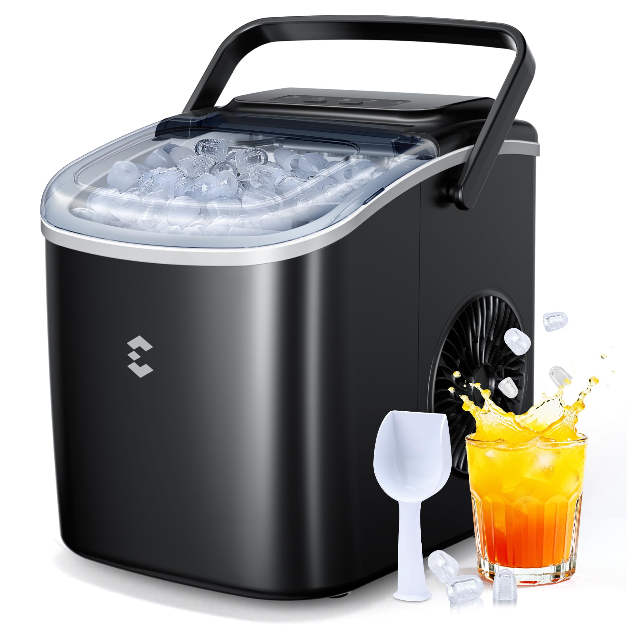 EASYERA Eiswürfelmaschine Klein, Tragbar und Kompakt, 12 KG/24H, Eiswürfel in 6 Minuten, 2 Eiswürfelgrößen, Selbstreinigende Ice Maker, Ideal für Küche, Büro, Bar, Partys – Schwarz