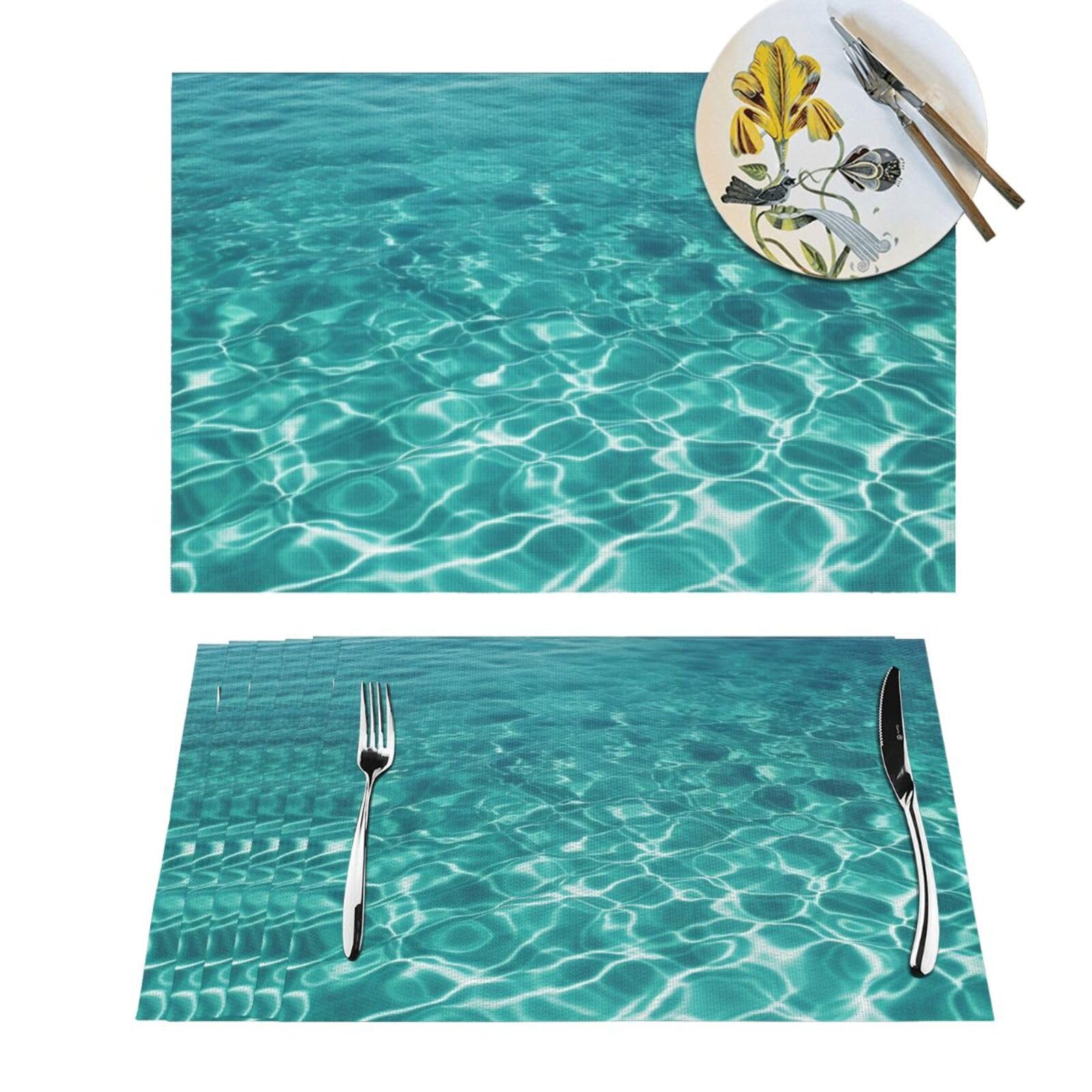 Sets de table thermo-résistants et lavables en PVC bleu turquoise antidérapant