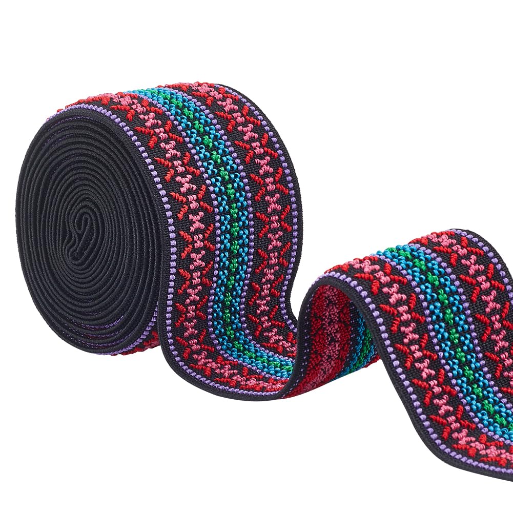 Bande élastique jacquard 51mm rouge ruban bohème pour customiser vos vêtements et coussins maison