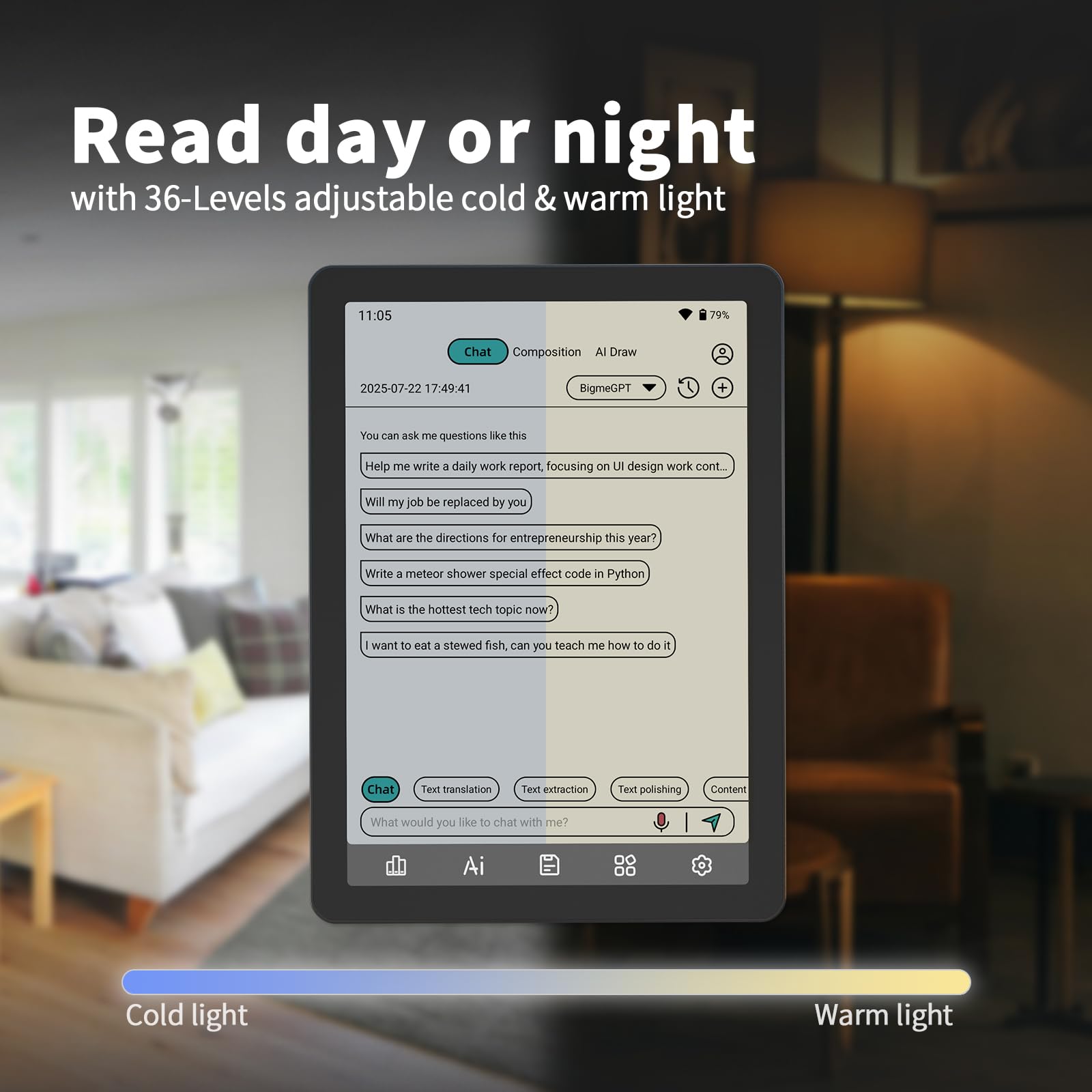 Bigme B6 Color E-Reader, E-Ink eBook Readers 6 Inch Colour eReaders Digital ePaper Tablet with Android 14, 4G+64GB, Adjustable Front Light Android eReader Device with Audiobook Black - 5