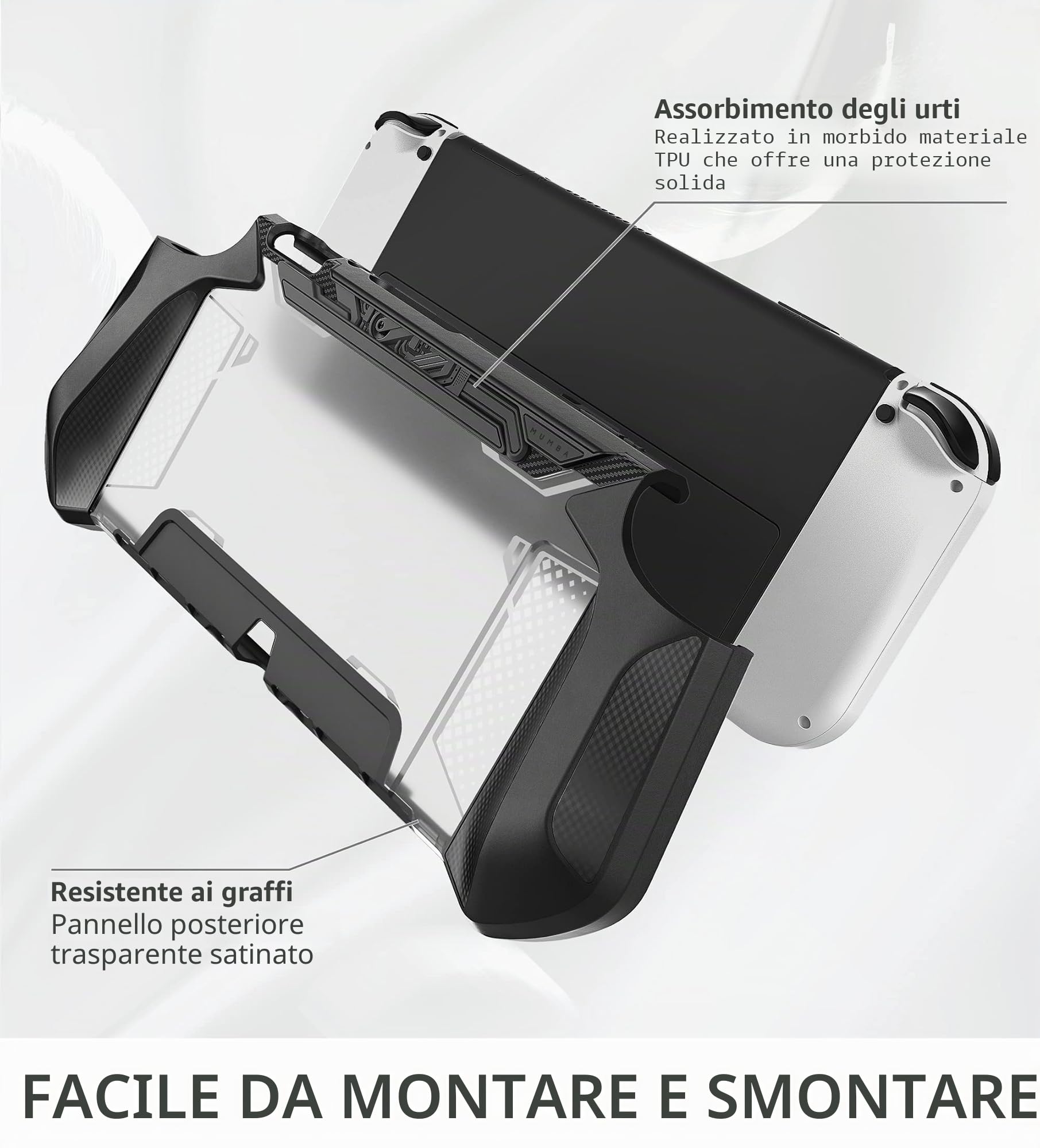 mumba Custodia Dockable per Nintendo Switch OLED 2021, [Blade Serie] Accessori Cover Protettiva Grip TPU Compatibile con Joy-Con Controller (Nero)