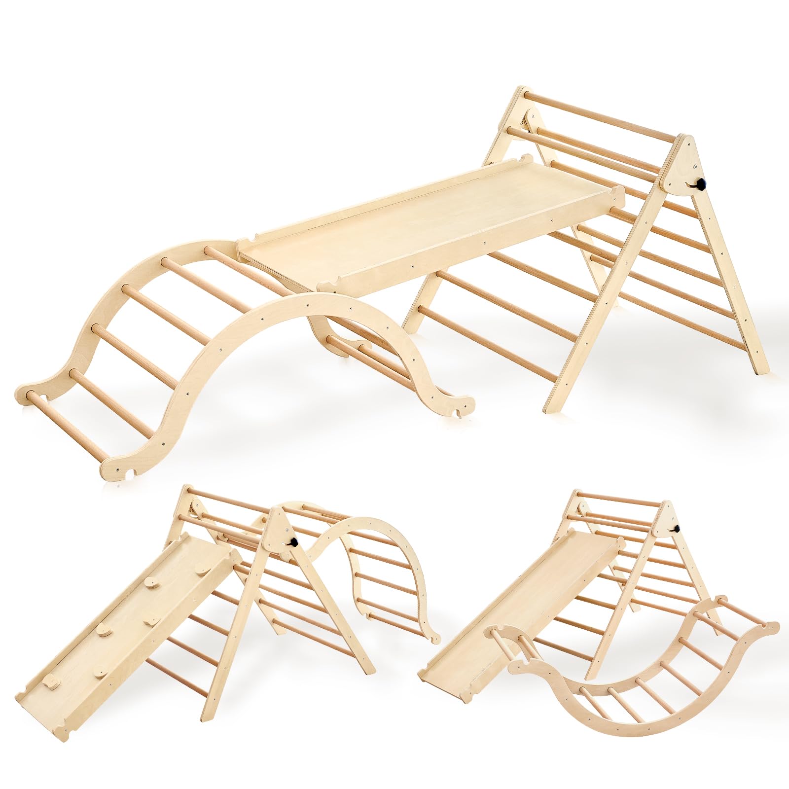 Giant bean Montessori Klettergerüst Vielseitiges Indoor-Klettergerüst 7-in-1 aus Holz – fördert Motorik & Spielspaß für Kinder ab 1 Jahr Kinder Klettergerüst (L)
