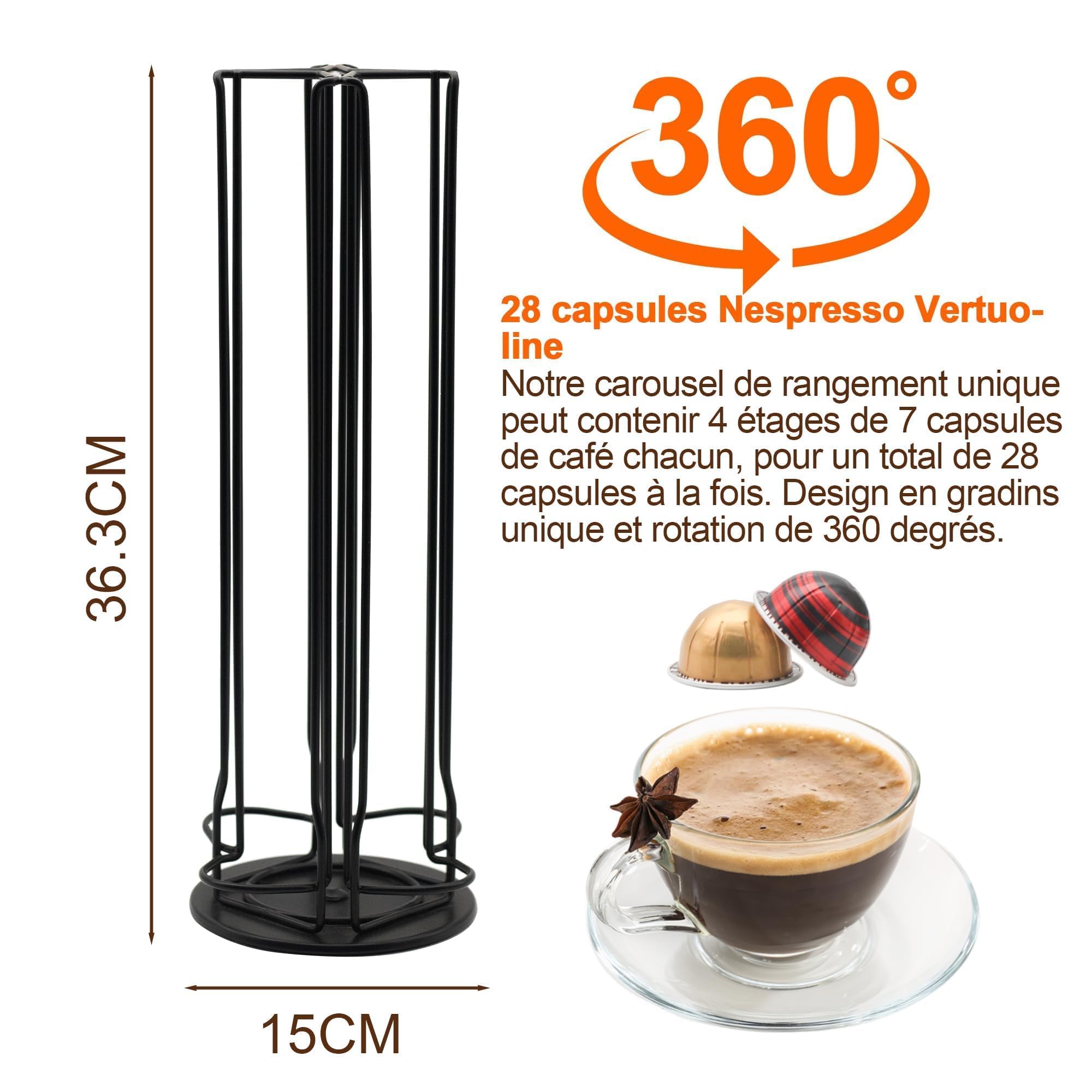 Support Rotatif Dosettes Nespresso Vertuo - Organisateur 20 Capsules - Rotation 360°