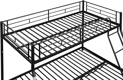 Miniatura 6 de Litera con barandilla de protección y escalera, marco de cama de metal individual sobre matrimonial, para niños, adolescentes y adultos, no necesita