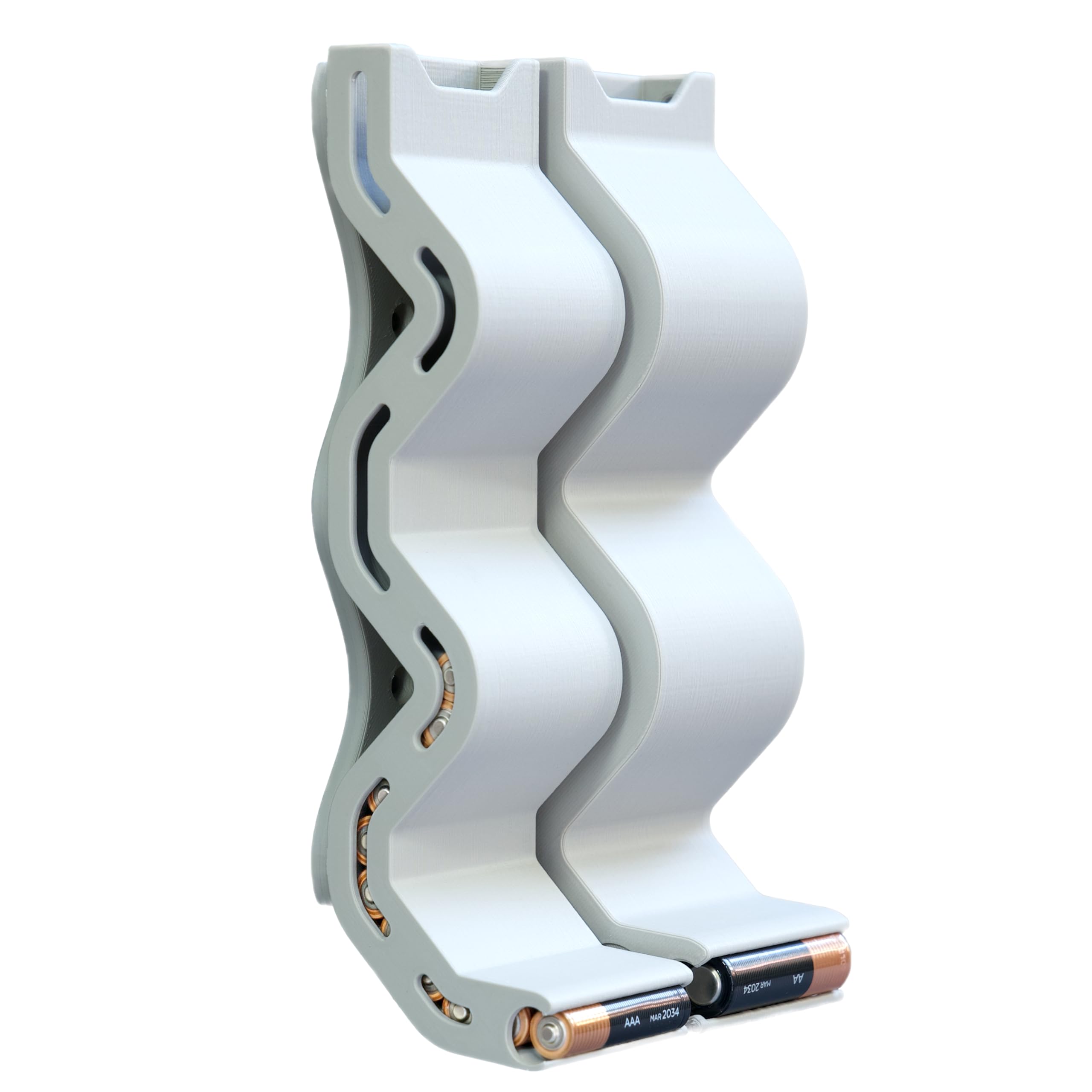 wall-mounted AA and AAA battery chute combo with FIFO dispenser design