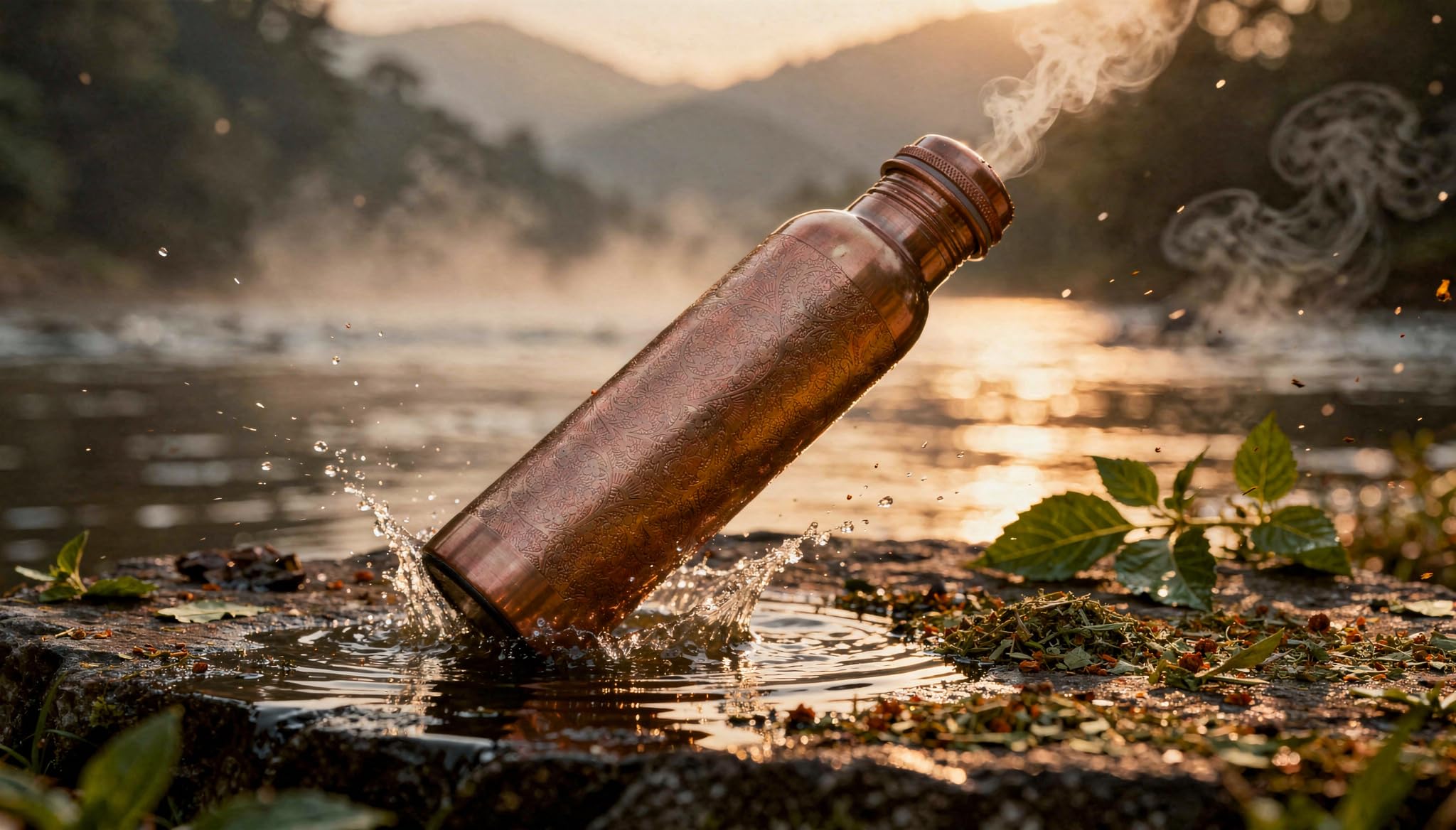 34 Ounce Antique Copper Bottle 1000 ml Pure Copper Water Bottles with Canvas Carry Bag for Sports, Gym Yoga, Hiking, Handmade Antique Ayurvedic Vessel 1 liter - Pack of 1